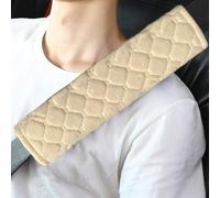 2 Pcs Seat Belt Pads, Seat Belt Comfort Harness Pads Cover Soft Plush Furry Grid Car Belt Pads Safety Belt Strap Luggage Shoulder Pad for Adults and Children Kids Travel Seat Belt Covers Rice white