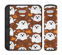 2 pcs seat belt shoulder strap pad Prevents Seat Belt from Digging Into Your Neck ghosts Coffee Brown seat belt cover cute for Truck 10x7.7 in