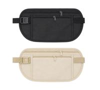 2 Pcs Secure Trave Money Bags Belt, Money Pouch Set, Anti-Theft Passport Holder, Adjustable Elastic Stealth Wallet, Money Belts for Travel Hidden Men & Women, Undercover Waist Pack (Beige&Black)