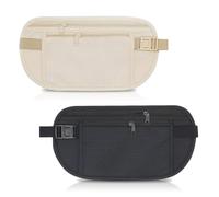 2 Pcs Secure Travel Money Belt, Anti-Theft Waterproof Pouch Hidden Passport Holder Adjustable Elastic Stealth Wallet for Women Men Running Dog Walking