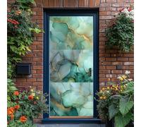 2 Pcs Self-Adhesive Door Sticker, Abstract Marble Texture Gold Leaf Design Door Murals Stickers PVC Removable Peel and Stick Wallpaper Decoration for Bedroom Living Room, Olive Green 95 x 215 cm