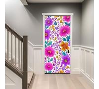 2 Pcs Self-Adhesive Door Stickers, 77 x 200 cm Floral Exotic Style Pattern Doors Murals Stickers PVC Door Wraps Removable Wallpaper Decoration for Bedrooms Living Room