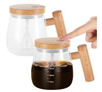 2 PCS Self Mixing Glass Coffee Mugs, Automatic Electric Mixing Cup with Lid and Handle, Portable Rechargeable Rotating Blender, 400 ml Auto Stirring Glass Cup for Milk, Coffee, Juice and More