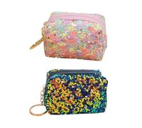 2 Pcs Sequin Coin Purse with Key Ring Small Glitter Coin Pouch Wallet Sparkle Change Purse Mini Makeup Bag Sanitary Napkin Storage Pouch Small Travel Essential Organizers for Lipstick Colorful Navy