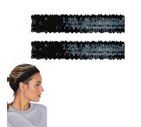 2 Pcs Sequin Headband, 5cm Elastic Sparkly Headband, Non-Slip Bling Sport Head Band (black)