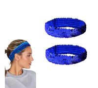 2 Pcs Sequin Headband, 5cm Elastic Sparkly Headband, Non-Slip Bling Sport Head Band (navy blue)