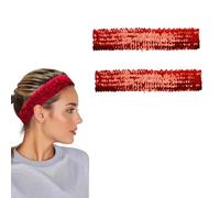 2 Pcs Sequin Headband, 5cm Elastic Sparkly Headband, Non-Slip Bling Sport Head Band (red)