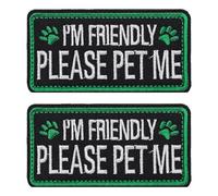 2 PCS Service Dog I'm Friendly Please Pet Me Embroidered Tactical Patches Hook and Loop Emblem Applique Patch for Medium/Large Dogs Harness Vest Clothes Working Training Dogs Guide Dog(Green)