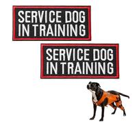 2 PCS Service Dog in Training Patches, Black Service Dog Patches for Harness with Hook and Loop, Pet Vest Patch Red Border for Training Dogs and Emotional Support Dogs