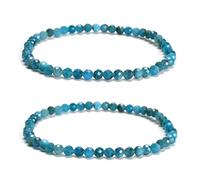 2 Pcs/Set 2mm 3mm 4mm Trendy Natural Blue Apatite Stone, Faceted Round Stretch Crystal Beaded Bracelets for Women Men