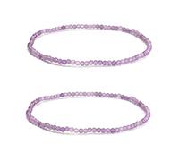2 Pcs/Set 2mm 3mm 4mm Trendy Natural Purple Amethyst Crystal Stack, Faceted Round Stretch Beaded Bracelets for Women Men Man