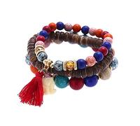 2 Pcs/Set Bohemian Multi-Layer Wood Beaded Tassel Bracelet Bangle For Women Banquet Festival Decor