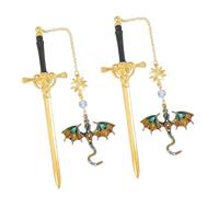 2 Pcs/Set Book Markers Metal Reading Bookmarks Dragon Swords Page Fantasy for Lovers Metal Reading Swords Page Marker