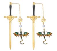 2 Pcs/Set Creative Bookmarks Fantasy Dragon Page Markers Reading Bookmarkers Dragon Swords Bookmarks Metal Fantasy Metal Page Marker Reading Swords