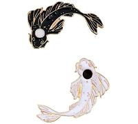 2 pcs/set Fish Lapel Pins Cartoon Koi Enamel Brooch Pin Tai Badges Black White Color for Women Professional process