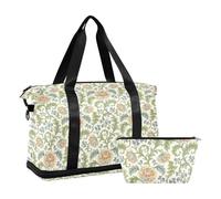2 Pcs Set Large Travel Bag Retro Orange Rose William Morris Pattern Weekender Travel Overnight Bag with Toiletry for Trekking