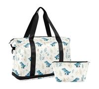2 Pcs Set Luggage Travel Bag Naughty Creature Ceratosaurus Carry On Personal Item Bag with Adjustable Strap for Trekking
