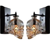 2 Pcs Set Nordic Decoration Classical Sconces Wall Lighting Glass Skull Wall Lamp Vintage Cool Decor Gothic Wall Mounted Lighting Fixture for Boy Kids Bedroom Living Room Bar Hallway
