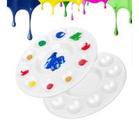 2 PCS Set Paint Tray Round Palette 6.7 Inch Plastic Palette with 10 Wells and 1 central reservoir for Watercolor Acrylic and Oil DIY Party Art Painting