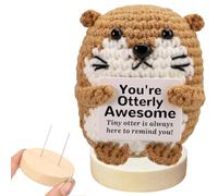 2 Pcs Set Positive Crochet Animals Otter Gifts, Emotional Support Gift Otter Toy with Card, Positive Gifts Cute Plushies Emotional Support Crochet, Handmade Animals Cheer Up Gift for Women Friends