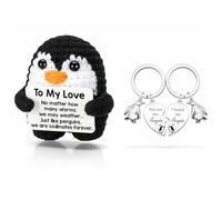2 Pcs Set Positive Crochet Penguin & Matching Couple Keyring Set - Romantic Valentines Gifts for Him & Her, Inspirational Positive Animals, Mini Penguin Plush & 'You Are My Penguin' Keychains, Perfect