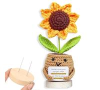 2 Pcs Set Positive Crochet Sunflower with Card, Cute Stuff Emotional Support Gift, Positive Crochet Flowers New Job Gifts for Women, Encouragement Friend Gifts for Teacher Appreciation, Desk Decor