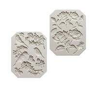 2 Pcs Set Silicone Fondant Gummy Candy Baking Mould Roses and Magpies Silicone Mould Cake Fondant Mold 3D Flower Icing Moulds for DIY Baking Fondant Chocolate Resin