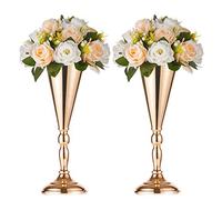 2 Pcs/Set Tabletop Metal Wedding Flower Trumpet Vase Table Decorative Centerpiece Artificial Flower Arrangements for Anniversary Ceremony Party Birthday Event Aisle Home Decoration