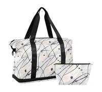 2 Pcs Set Travel Tote Bag Light Gray Large Carry On Bag with Adjustable Strap for Airplane Traveling