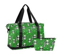 2 Pcs Set Travel Tote Bag St Patricks Day Skull Messy Bun Carry on Bag with Toiletry for Workout