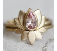 2 Pcs/Set Vintage Pink Synthetic Gemstone Lotus Flower Rings Set for Women Daily Party Vacations Exquisite Jewelry