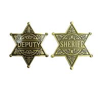 2 Pcs Sheriff Badge Star Pin,Antique Bronze Metal Western Sheriff Brooch | Sheriff Badges for Men Adult,Cowboy Police Detective Halloween Costume Accessories,Vintage Commemorative Gift Birthday Party