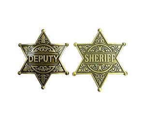 2 Pcs Sheriff Badge Star Pin,Antique Bronze Metal Western Sheriff Brooch | Sheriff Badges for Men Adult,Cowboy Police Detective Halloween Costume Accessories,Vintage Commemorative Gift Birthday Party