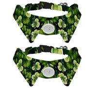 2 PCS Shirt Style Dog Collar, Happy St Patrick's Day Four Leaf Clover Adjustable Pet Collars with Bow Tie, Cute Cat Bow Tie for Small Medium Boys Girls Cats Dogs Puppies