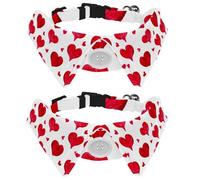 2 PCS Shirt Style Dog Collar, Valentine's Day Red Love Heart Pattern Adjustable Pet Collars with Bow Tie, Cute Cat Bow Tie Ring for Small Medium Boys Girls Cats Dogs Puppies