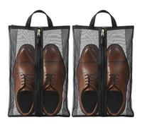 2 Pcs Shoe Bags for Travel, Large Capacity 15.7 x 9.8 in Nylon Shoes Packing Organizers, Portable Unisex Shoe Pouch with Mesh Design, Black, Handy Storage for Sneakers and Heels