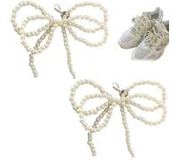 2 Pcs Shoe Clips Elegant Bowknot Pearl Shoe Clips Charm with Lobster Clasp for Sneakers DIY Beaded Bows For Wedding, Taking-Photos Gift for Women, Girl