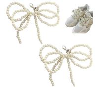 2 Pcs Shoe Clips Elegant Bowknot Pearl Shoe Clips Charm with Lobster Clasp for Sneakers DIY Beaded Bows For Wedding, Taking-Photos Gift for Women, Girl Bows For Women