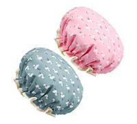 2 Pcs Shower Caps for Women UK, Double Layer Waterproof Shower Hats with Elastic Band, Suitable for Adults and Children, Multifunctional and Portable Hair Caps (Blue Bird Pink Bird)