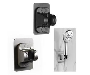 2 Pcs Shower Head Holder Replacement, Adjustable 3 Angle Shower Holder Bracket, Strong Adhesive Shower Caddy, No-Drilling Wall Mount, Universal ABS Holder in Silver & Black Chrome for Bathroom