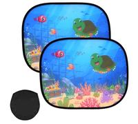 2 Pcs Side Rear Car Sunshades Static Cling, UV Protection Car Sun Shade for Infant Cute Turtle Pattern, Cars Rear Sun Visor for Kids with Storage Bag, Universal Size 44 * 36.5CM