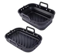 2 Pcs Silicone Air Fryer Oven Collapsible Liners Pot - Universal Reusable Microwave Safe Liner for Ninja AF451UK/AF400UK 9.5L, Tower T17088, Instant Vortex Enhanced Heat Circulation (Black, Rectangle)