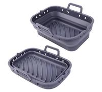 2 Pcs Silicone Air Fryer Oven Collapsible Liners Pot - Universal Reusable Microwave Safe Liner for Ninja AF451UK/AF400UK 9.5L, Tower T17088, Instant Vortex Enhanced Heat Circulation (Grey, Rectangle)