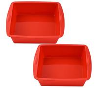 2 Pcs Silicone Baking Trays, Square Cake Tin, Small Cake Bread Tins, Silicone Cake Moulds, Non-Stick Brownie Tin for Cheesecake, Brownie, Cake, Bread, Chocolate Pie (Red)