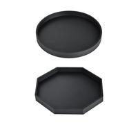2 Pcs Silicone Bathroom Vanity Tray, 1 PC Round and 1 PC Octagon Bathroom Jewelry Display Tray, Multi-Function Countertop Storage Tray for Bathroom and Kitchen, 7 Inch, Black
