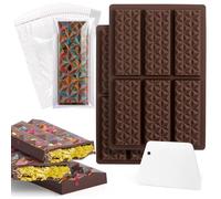 2 PCS Silicone Chocolate Moulds，6 Cells Triangle Diamond Candy Moulds Dubai Chocolate Bar Pistachio Mould,with 100 Bags and Spatulas,for Bakery Party or DIY Gift