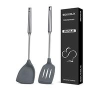 2 Pcs Silicone Cooking Spatula-Kitchen Utensils, Wok Spatula-Slotted Turner, Nonstick BPA Free High Heat Resistant Kitchen Utensils, Chef Cookware for Eggs, Pancakes, Fish