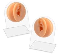 2 Pcs Silicone Ear Models for Piercing Training and Earring Display, Realistic Skin Texture Practice Ears with Display Stands, Left and Right Ear Set for Jewelry Photography Props with Holders
