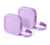 2 PCS Silicone Headphone Organizer Carrying Case, Small Multi-Purpose Silicone Pouch Storage Box with Zipper Closure and Hand Strap for Earbuds, Keys, Charging Cables, Lipsticks, USB Drives (Purple)