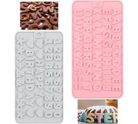 2 Pcs Silicone Letters Number Cake Molds, Non-Stick Chocolate Moulds with Happy Birthday Alphabets Symbols, DIY Edible Letters Gummy Mould for Baking Dessert Candy Biscuit Cake Decoration